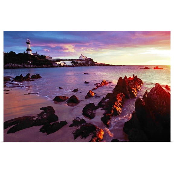 Great BIG Canvas | Rolled Gareth McCormack Poster Print entitled Sunset Over Beach With Lighthouse