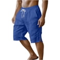 thumbnail image 3 of lcziwo Mens Gym Shorts with Pockets Classic Fit Outdoor Elastic Waist Hiking Shorts Cotton Linen Camping Fishing Travel Drawstring Chino Short Blue XXL, 3 of 8