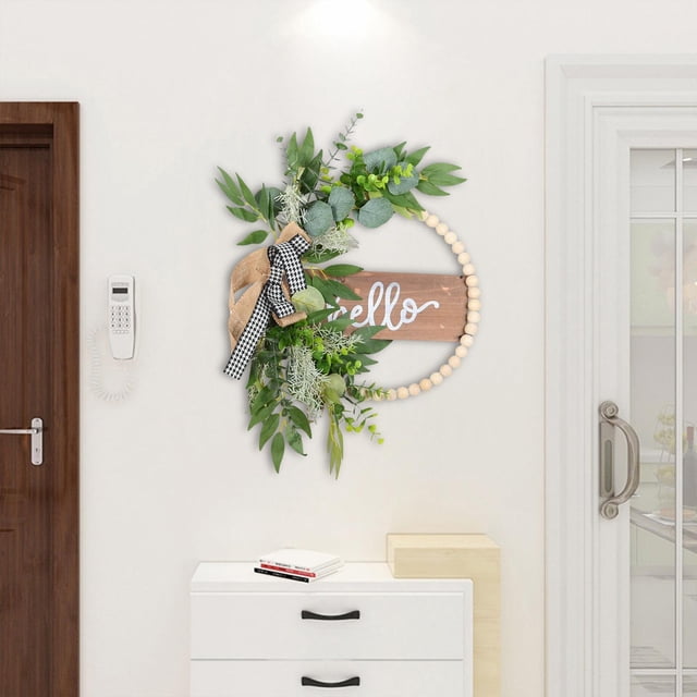 Letreros decorativos de Hello Door, cartel de pared de Artificial colgante, decoración para accesorios de fotografía , Hojas perfecl Señal de corona de puerta