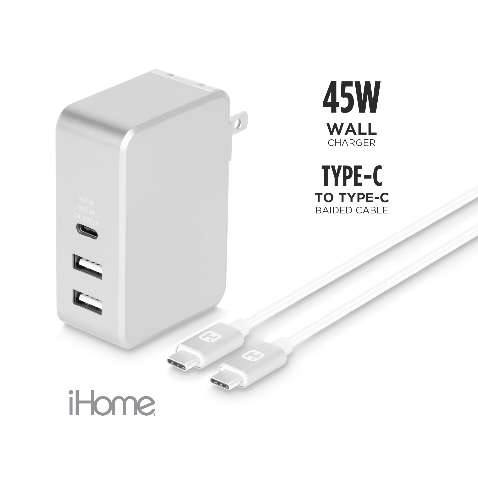 Black Basics 5-Port Wall Charger with 4 USB-A Ports and 1 USB-C Port with 30W Power Delivery 60W