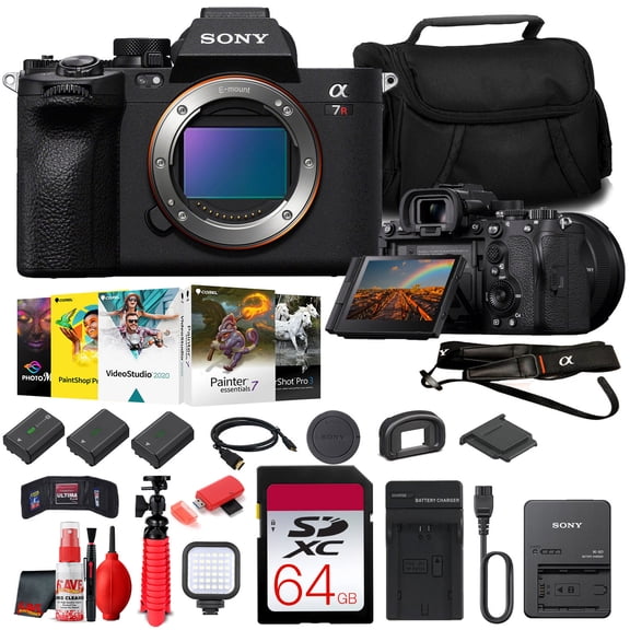 Sony a7R V Mirrorless Camera Body Bundle   64GB Card, Batteries, Charger, Bag (International Model)