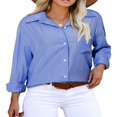 thumbnail image 1 of CHOK Blouse Tops pour Femmes Manches Longues Automne Rayé Imprimé Confortable Tops Chemises Décontractées Col Rabattu Léger Blouses avec Poches Bleu Ciel G, 1 of 4