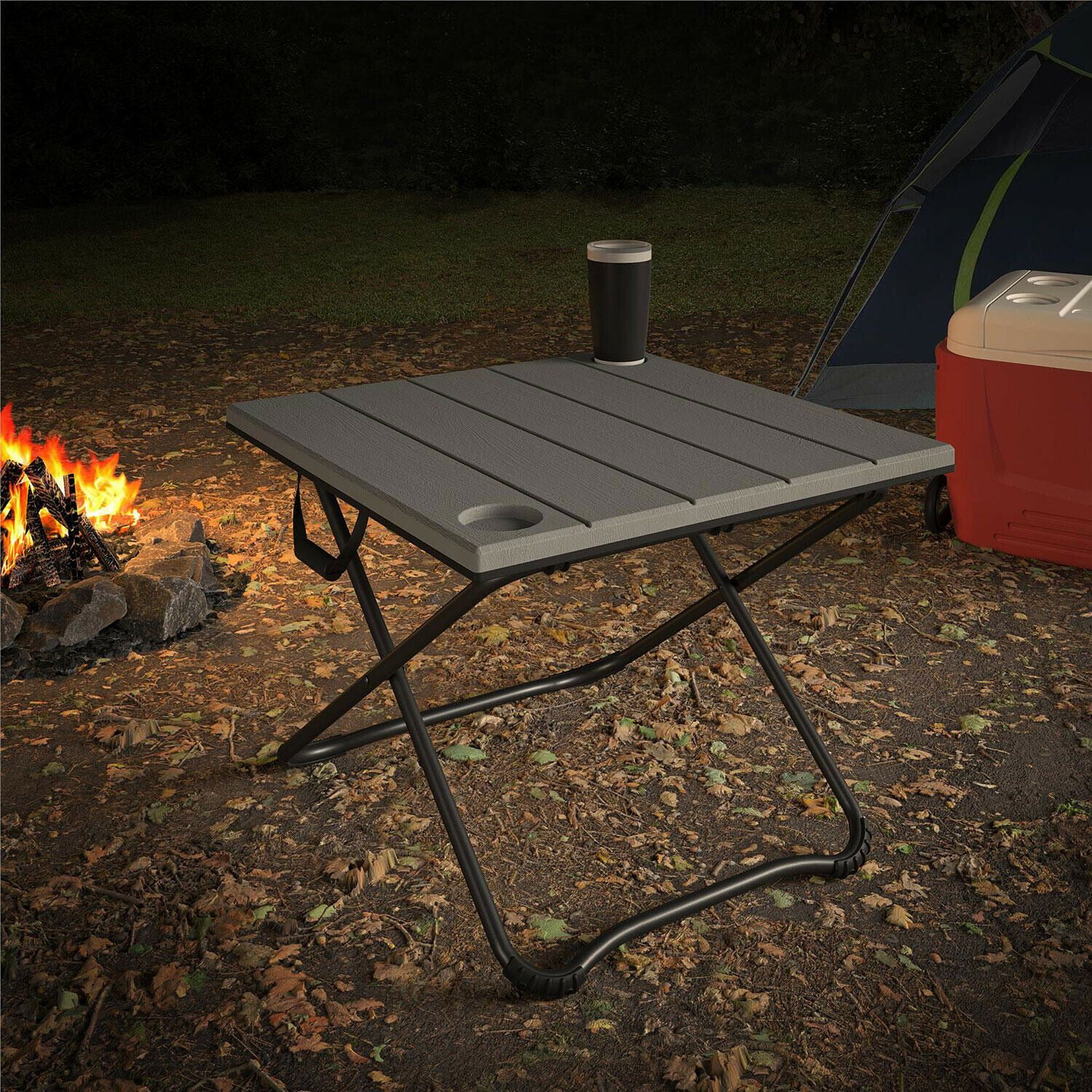 Timber Ridge Folding Table Utility Outdoor Camping Lightweight Desk with Carry Bag and Multi-Function Accessories Brown