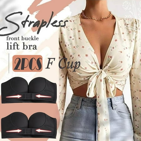

MRULIC bras for women Womens 2PCS Solid Color Strapless Non Slip Adjustment Rimless Dress Bra F Cup Black + 90F