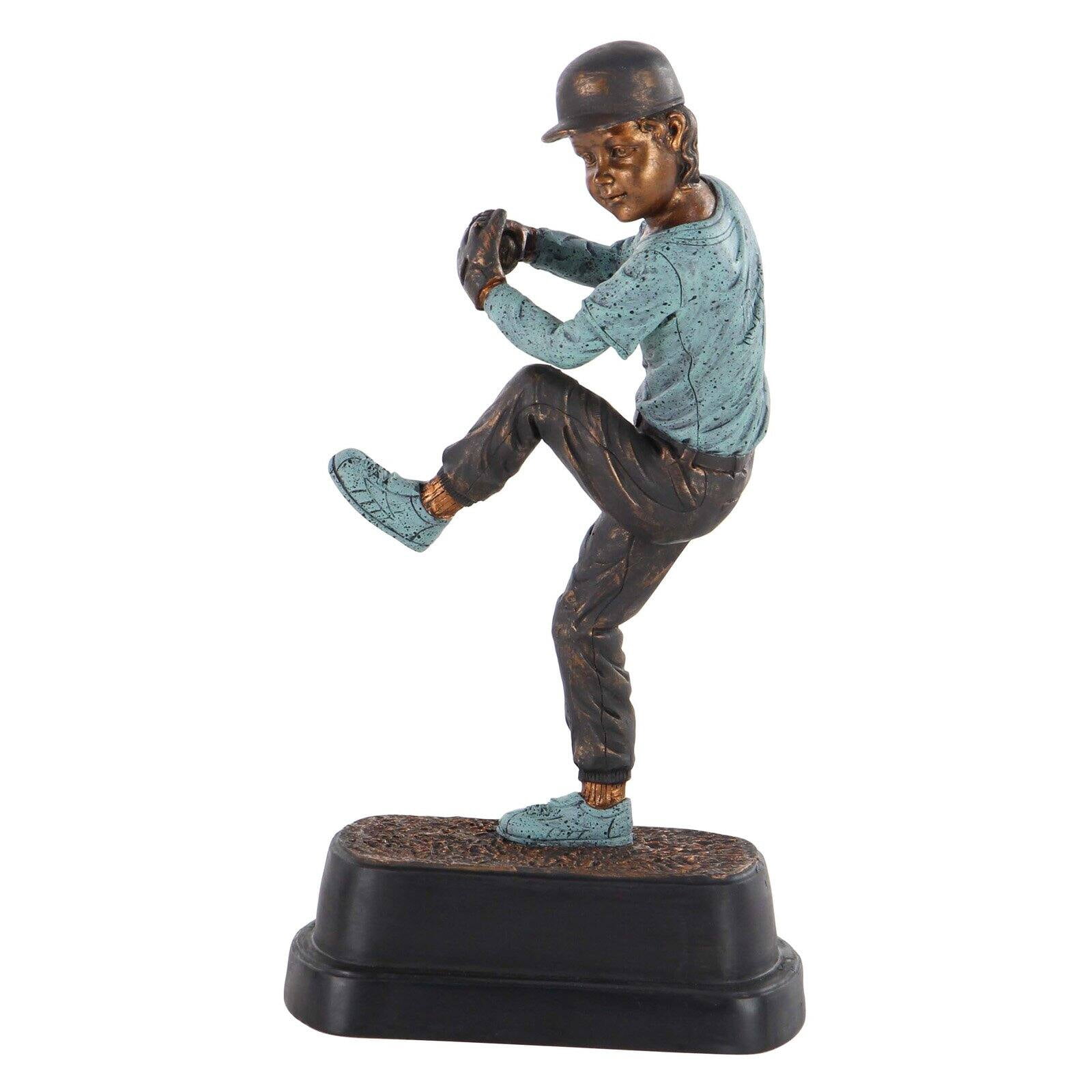 DecMode Traditional Resin Pitching Baseball Player Sculpture, Brown