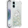 thumbnail image 3 of Case for iPhone 16, iPhone 16 Case Glitter with Ring Holder Stand,Clear TPU Cute Love Moving Quicksand Sparkle Shockproof Liquid Phone Case for iPhone 16 6.1 inch Sliver YBZ, 3 of 14
