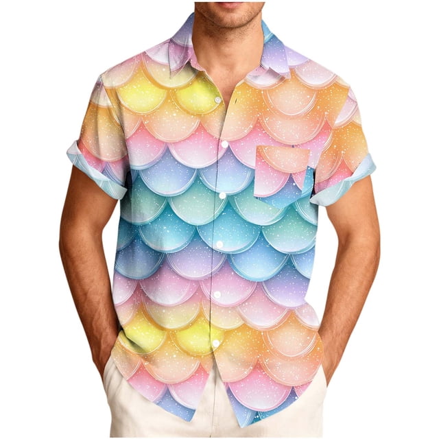 Mens Casual Manga Corta Botón Abajo Camisas Hombres Casual Moda Turndown Cuello Impresión Manga Corta Botón Camisa Blusa, Top de Verano