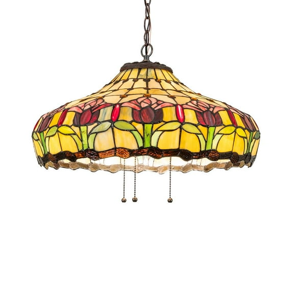 Meyda Tiffany 11079 Stained Glass / Tiffany Down Lighting Pendant From The Colonial Tulip