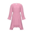 thumbnail image 4 of Girls Long Sleeve A Line Dresses Ruffle Crew Neck Party Dress for Kids Pink 6-7Years, 4 of 6