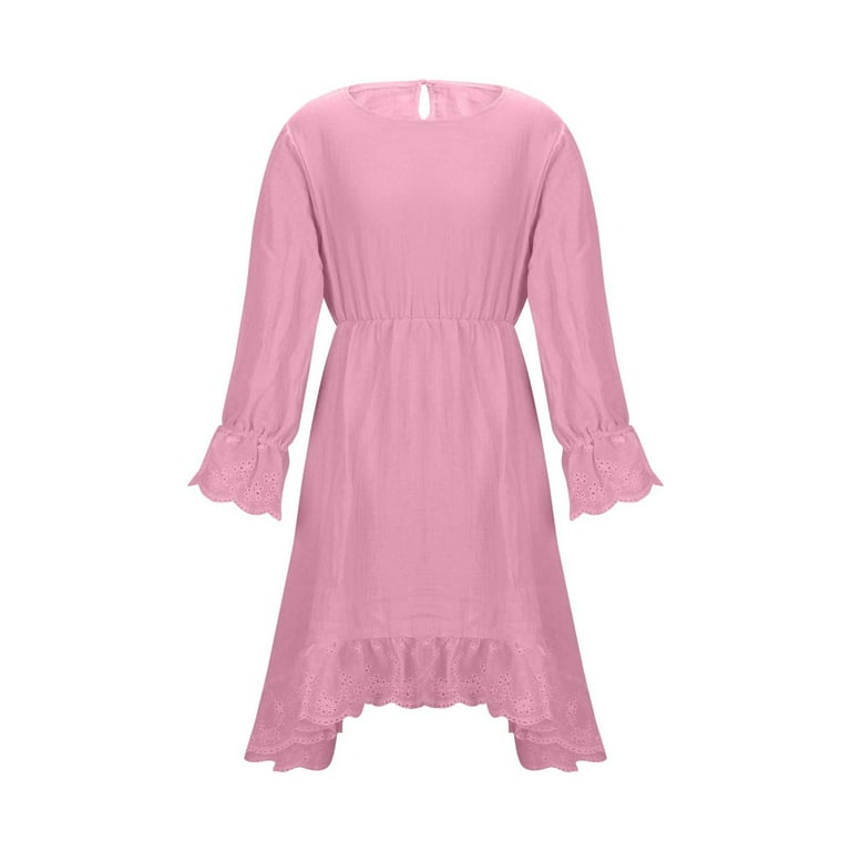 Eltusu Girls Dress , Cotton Crewneck Casual Princess Long Sleeve Dress Pink Size 12-13t Eltusu Girls Dress , Cotton Crewneck Casual Princess Long Sleeve Dress Pink Size 12-13t