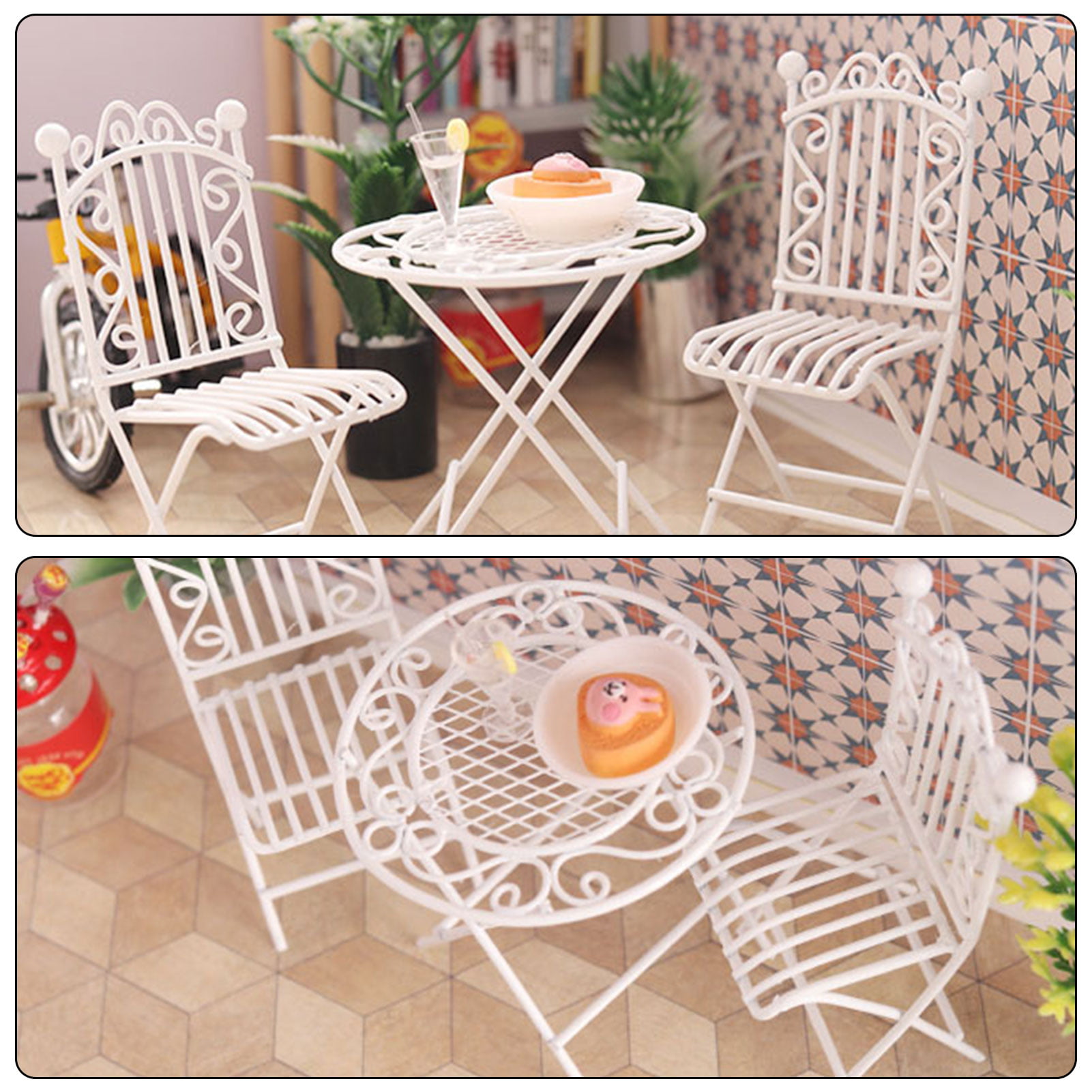 Set: " Garden Furniture " 4 Chairs and 1 Table Metal Scale 1:12 Set N 