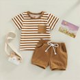 thumbnail image 2 of Toddler Boy Summer Clothes Short Sleeve T Shorts Set Infant Boy Stripe Casual Outfit Brown 12-18 Months, 2 of 4