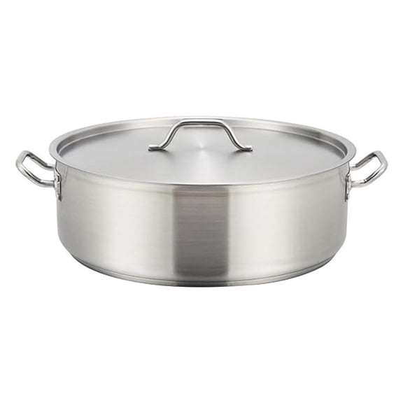 SSLB-15, 15-Quart Stainless Steel Brazier Pan with Cover, Silver