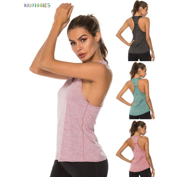 BadPiggies Women's Quick Dry Sports Vest Workout Tank Top T-shirt Clothes Tank Shirt for Yoga Gym Fitness Running (XL, Pink)