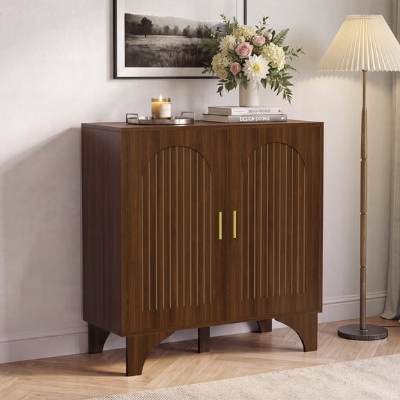 Jableast Fluted Arched Sideboard Cabinet with Storage, Modern Accent Storage Cabinet with Adjustable Shelves, Buffet Cabinet for Dining Room, Living Room, Kitchen & Entryway, Walnut