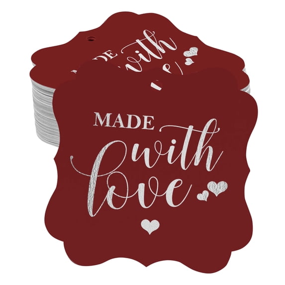 Inkdotpot Real Silver Foil Made With Love Wedding Tags Favor Bracket Shape Hang Pack Of 100 Paper Tags