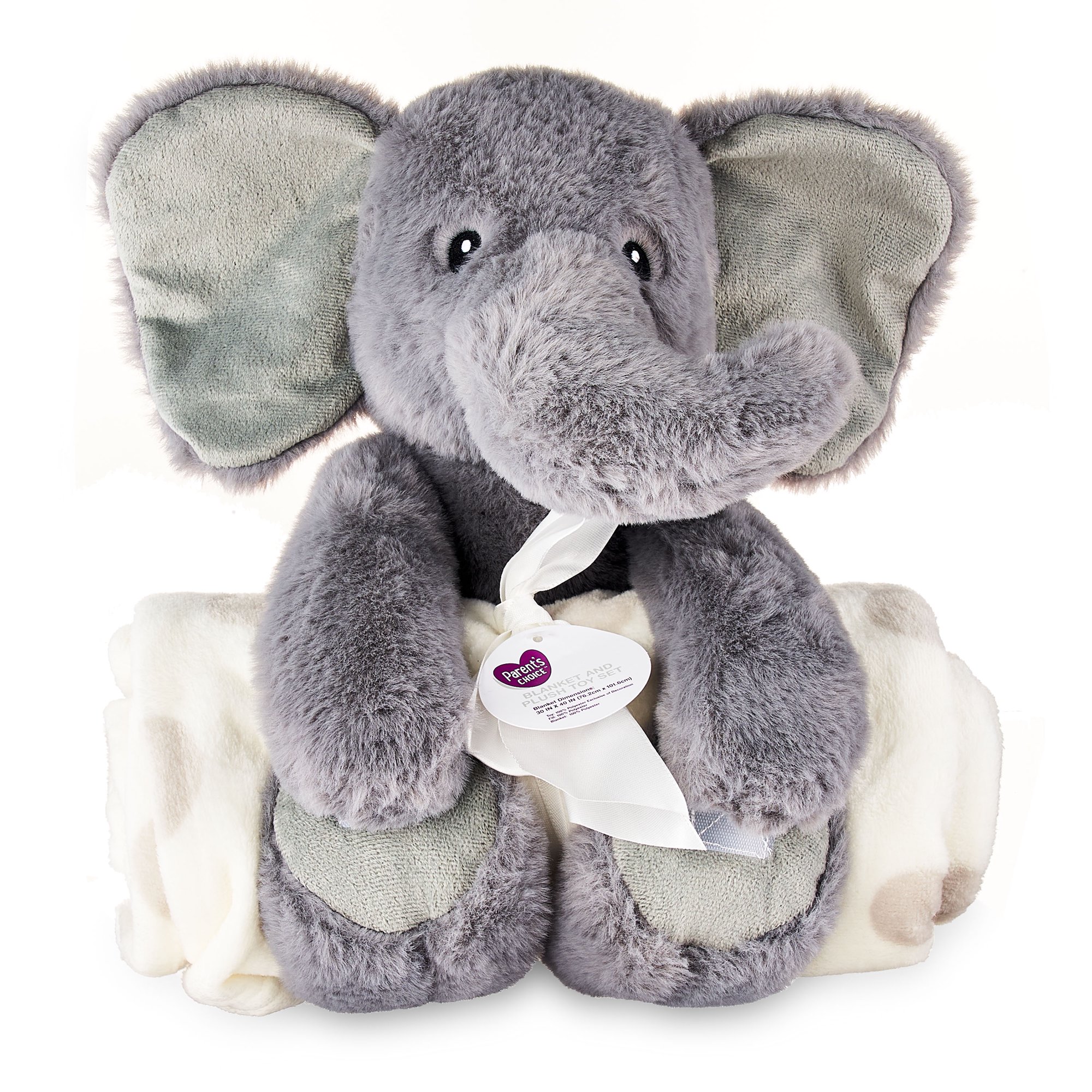 Parent's Choice Baby Blanket and Plush Elephant Toy Set, White & Gray Dots, Unisex