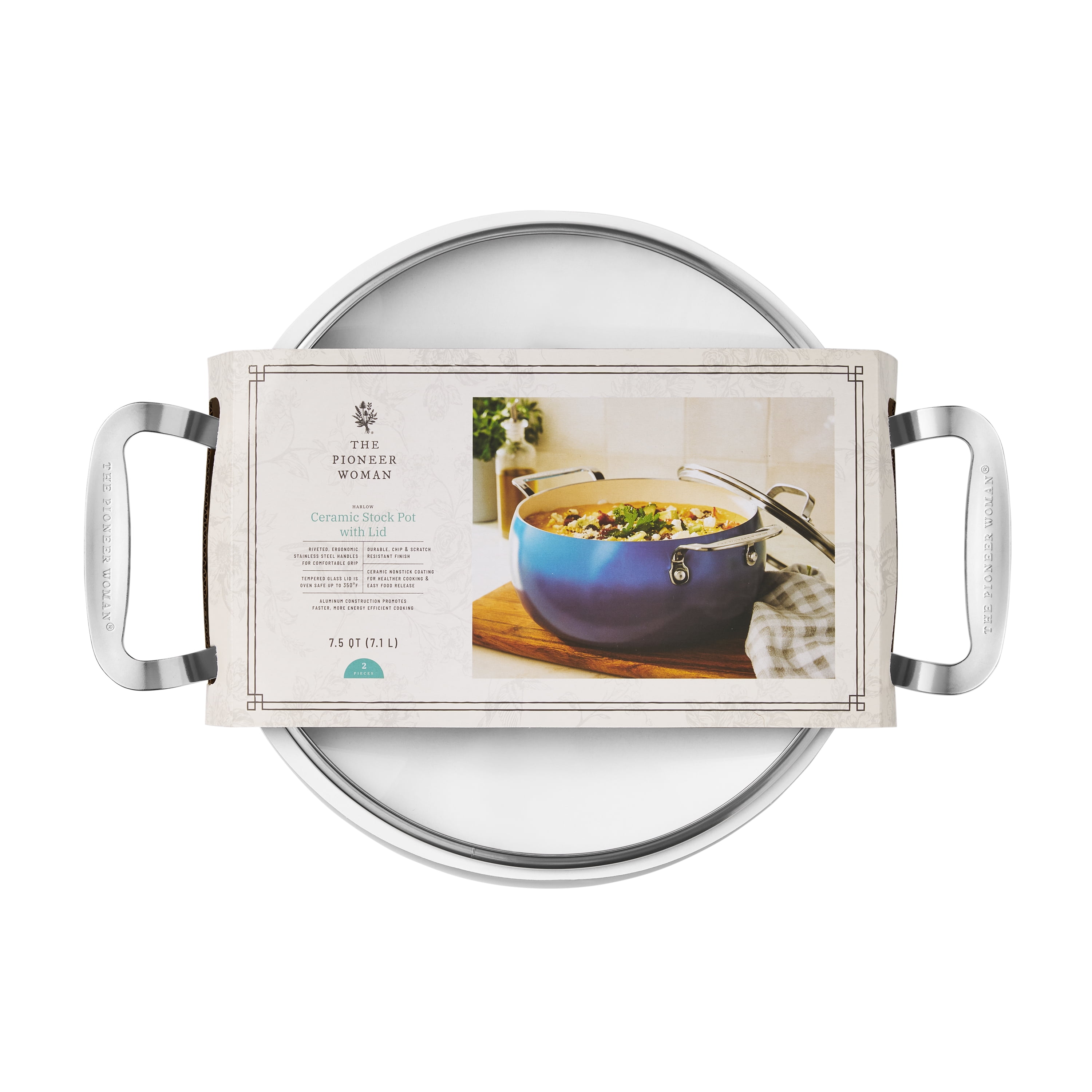 The Pioneer Woman Harlow 7.5 Qt Ceramic Non-Stick Stock Pot with Lid, Denim Blue