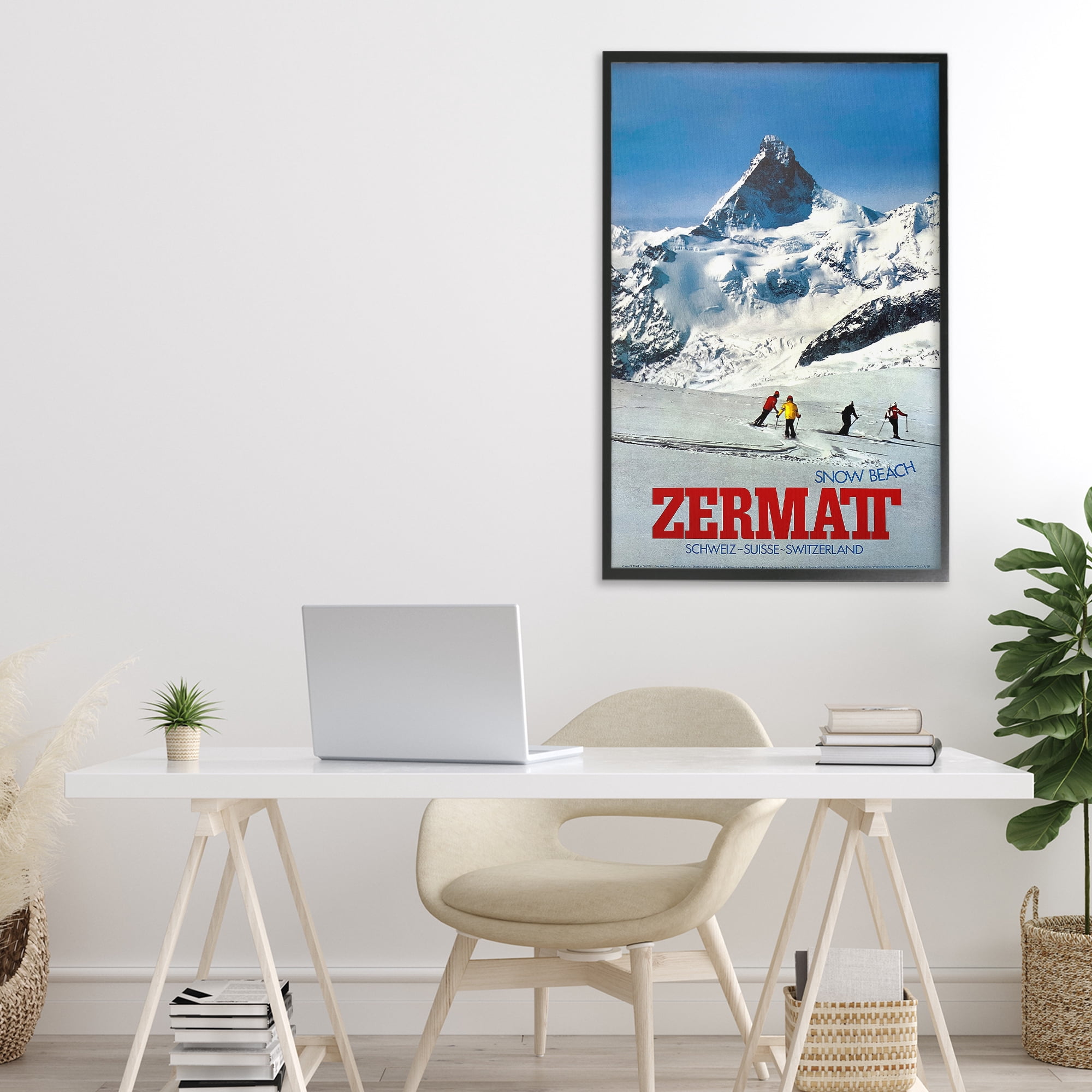 Stupell Industries Zermatt Snow Beach Black Framed Giclee Art, design by Vintage Posters