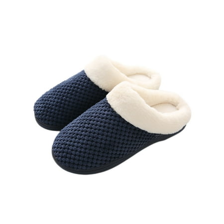 

Daeful Womens Comfy Plush Lining Fuzzy Slipper Bedroom Breathable Winter Warm Slippers Indoor Cozy Flat Navy Blue 8.5-9
