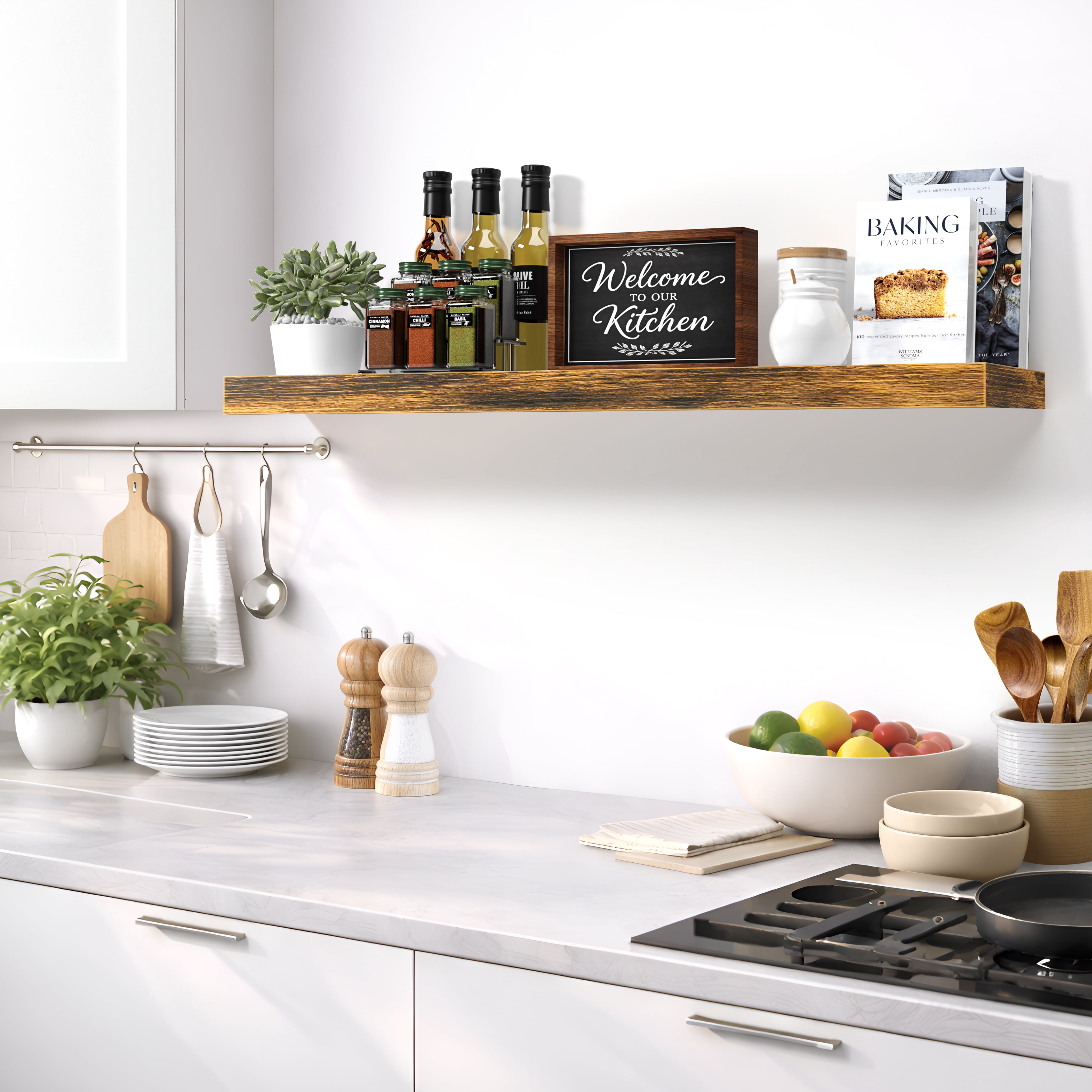 Sorbus 47" Floating Wall Shelf, Brown, Invisible Brackets, Bathroom, Bedroom & Home Decor