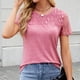 thumbnail image 5 of Blusas para Mujeres Casual Manga Corta Cuello Redondo Encaje Empalme Blusa 95% Poliéster 5% Spandex, Nuevo Color Sólido Superior para el Uso Diario, 5 of 8