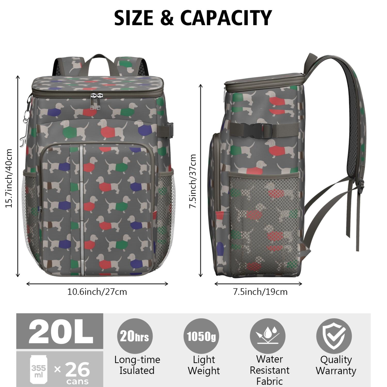 Travel Cooler Bag - Dachshund Footprint Camping Beer Cooler Backpack with Bottle Opener- Waterproof Insulated Picnic Backpacks - Cooler Bag for Beach