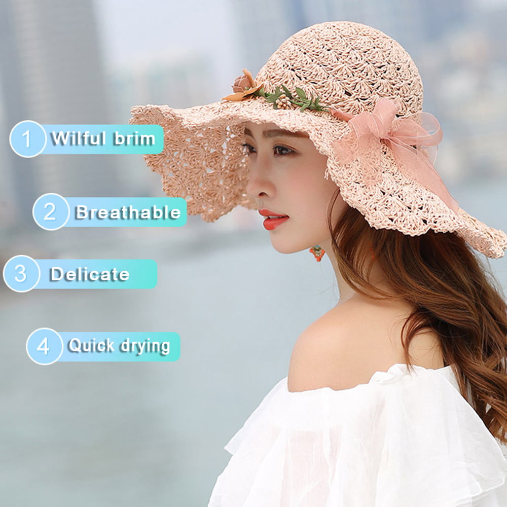 Womens Wide Brim Hats Outdoors Tribe Hats Foldable Sun Hats Packable Sun Hat  for Women Beach Bucket hat Travel Fishing Hat for Summer Party Wedding  Vacation Hats Pink 