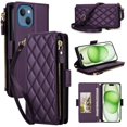 thumbnail image 2 of For iPhone 15 Plus RFID Blocking Wallet Case, Crossbody Purse Phone Case with 9 Card Slots, Zipper Pocket & Detachable Strap,Dark Purple,For iPhone 15 Plus, 2 of 9