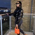 thumbnail image 2 of Women's Short Down Coat Shiny Puffer Jacket Stand Collar, 2 of 3