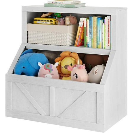Toy Storage Organizer and Bookshelf Wooden 2 Tier Bookcase Cabinet with Open Storage Cubbies for Playroom Nursery Classroom and Bedroom