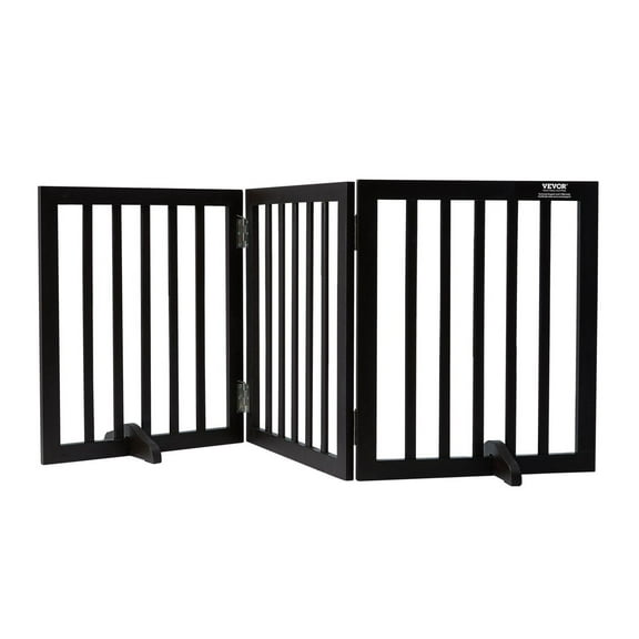 Free Standing Dog Gate, 24" H x 60" W Freestanding Pet Gate, 3 Panels Foldable Dog Gate for Wide and Narrow Passageways, Expandable Dog Barrier with Silent Foot Support for Indoor, Brown 60 inch