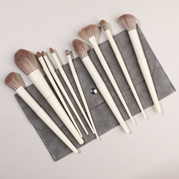 Nvzi Juego de 10 brochas de maquillaje, para base, polvos, correctores, sombras de ojos, rubor, brochas de maquillaje blancas con bolsa de almacenamiento gris oscuro
