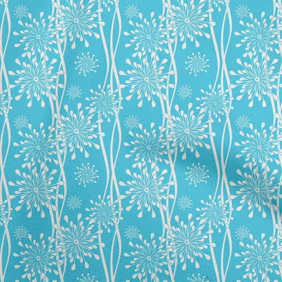 oneOone Cotton Poplin Turquoise Blue Fabric Floral Silhouette Craft Projects Decor Fabric Printed By The Yard 42 Inch Wide