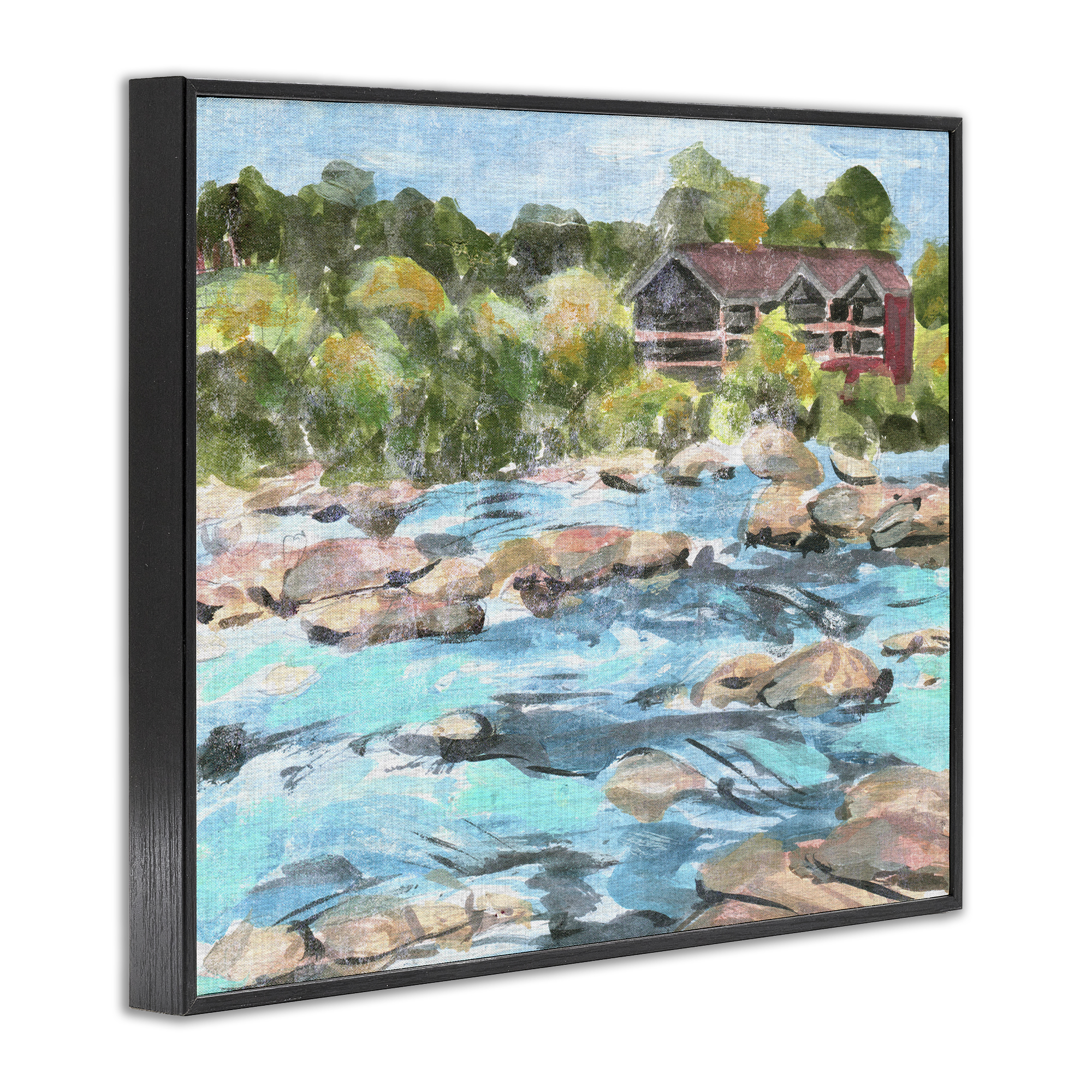 Stupell Industries Rocky River Landscape Landscape Painting Black Framed Art Print Wall Art, 14 x 11