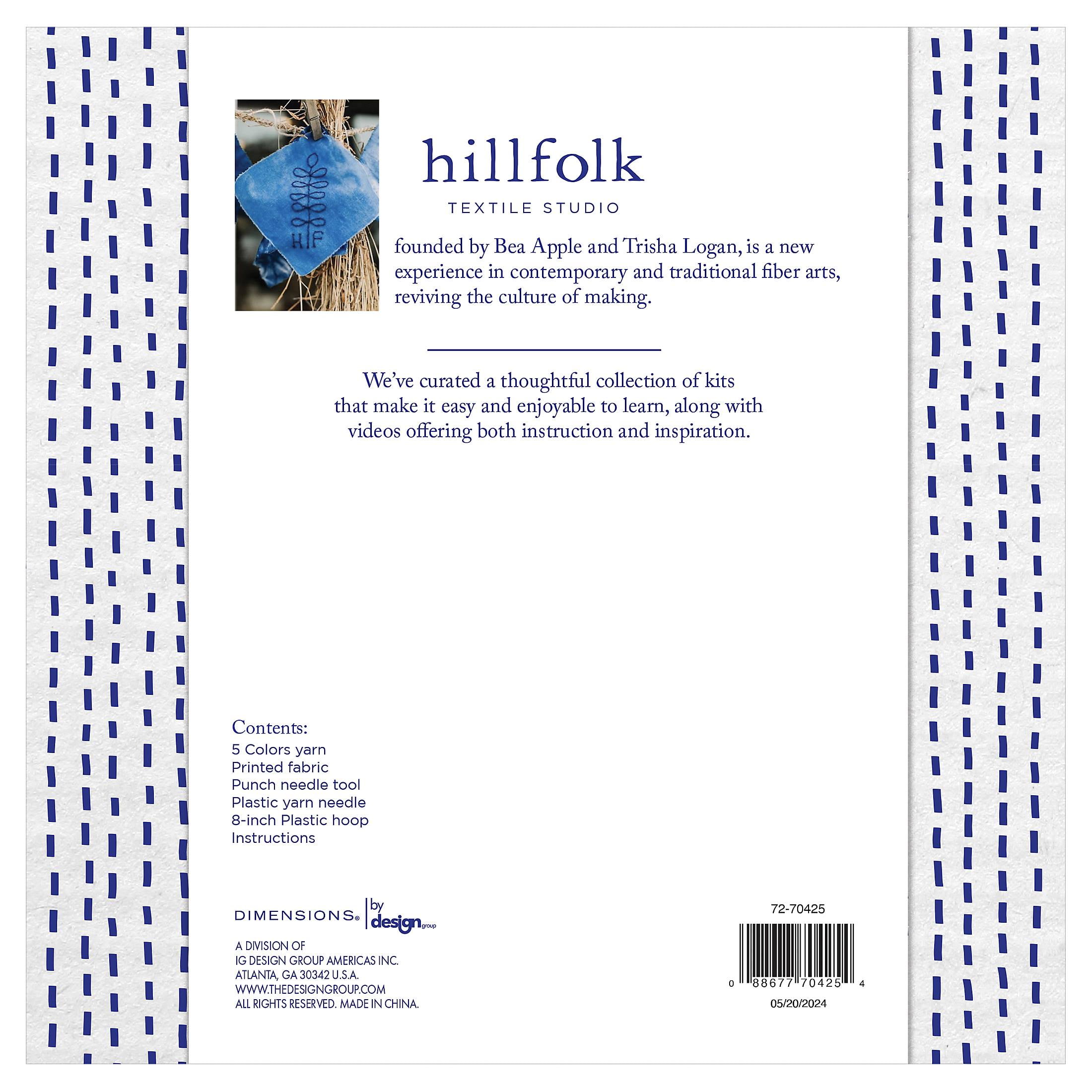 Hillfolk Punch Needle Sun Kit- Includes 8" Plastic Hoop, Printed Fabric, Yarn, Punch Needle Tool And Instructions. Makes On 8" Punch Needle Design.