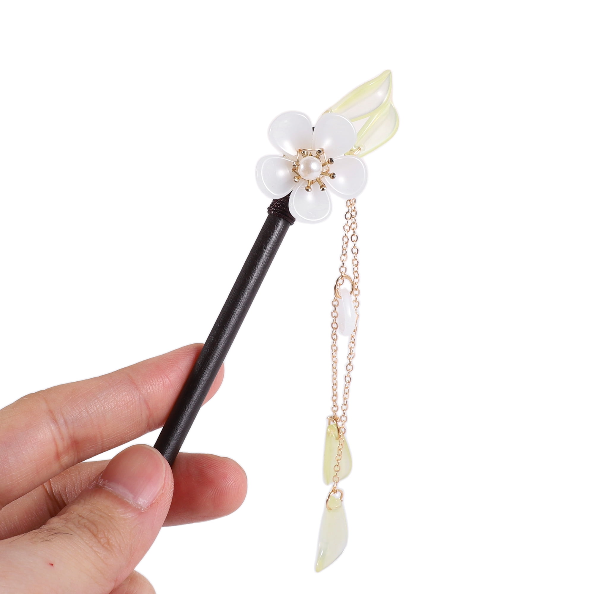 Unique Bargains Hair Stick Pin for Women 1 Pc Black, White [Retro Style Flower Tassel]