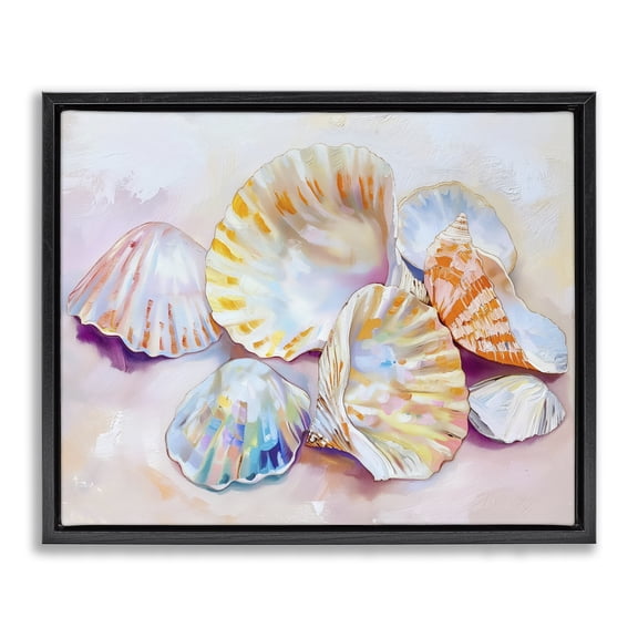 Stupell Industries Transitional Pile of Various Seashells Black Floating Frame Canvas Art, 21 x 17, by Arlington Prints