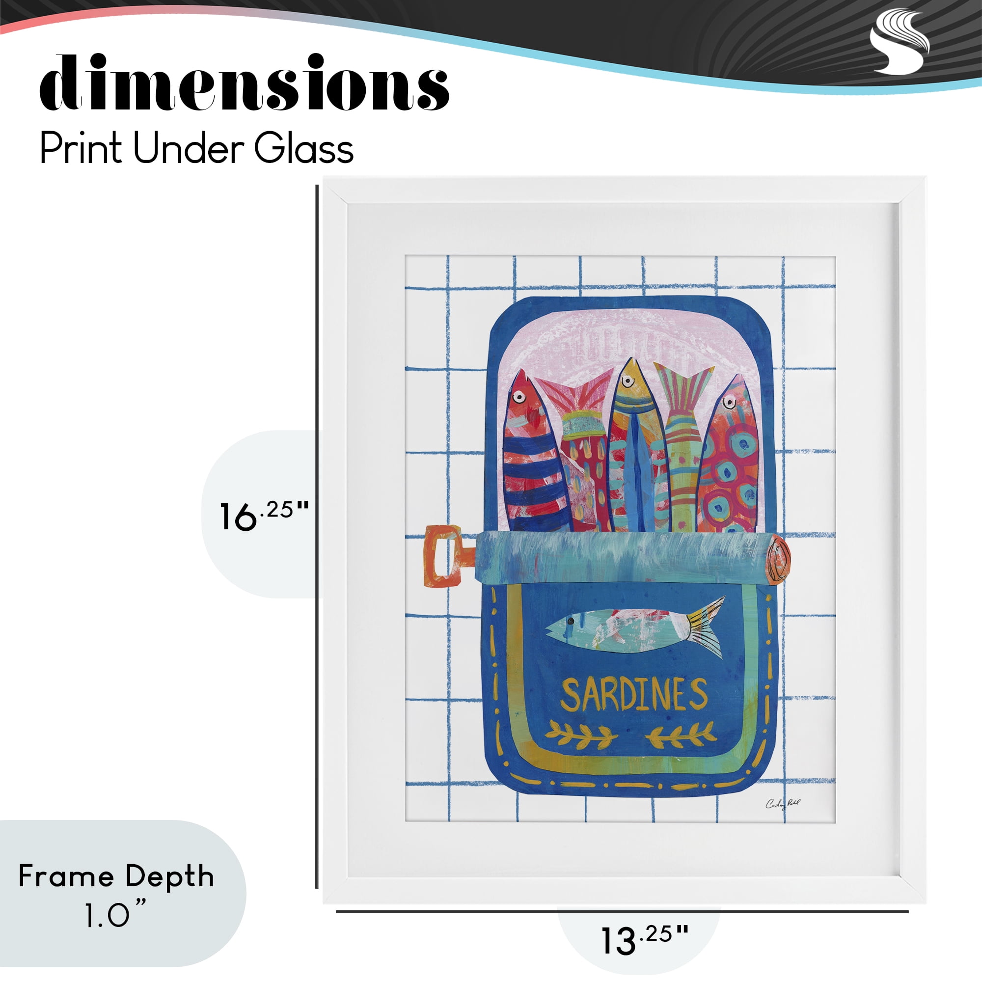 Stupell Industries Silly Sardines Blue Tin White Framed Print Under Glass, design by Courtney Prahl