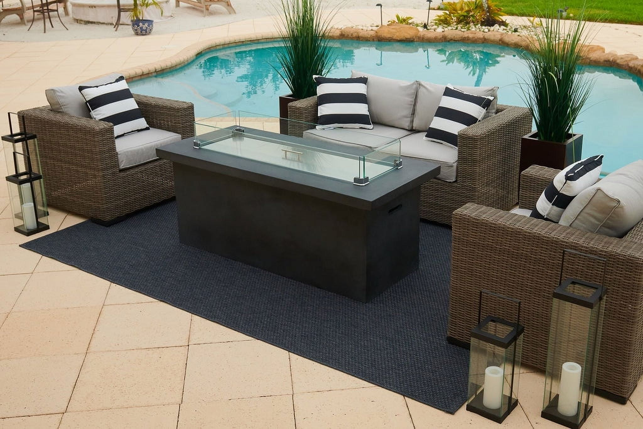 60" Rectangular Chat Height Outdoor Propane Gas Concrete Smokeless Fire Pit for Patio, Table with Glass Guard and Crystals in Gray (Clear Crystals)