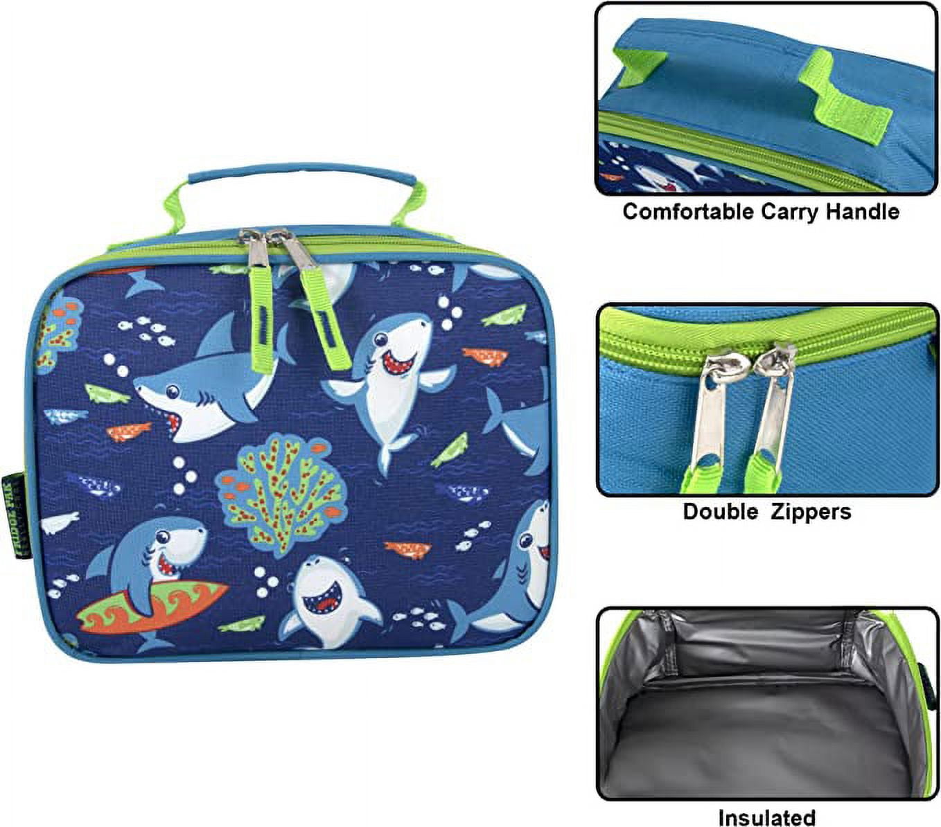 Soft Shell Insulated Lunch Bag for Storing Food, Drinks, Snacks, Utensils and Napkins in Snarky Sharkies Print