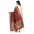 thumbnail image 2 of AlchemicLiving Women's Woven Banarasi Silk Floral Maroon Dupatta with Thread Work and Zari Motifs - Beautiful Chunni for Girls - Size: 1M x 2.5M, 2 of 2
