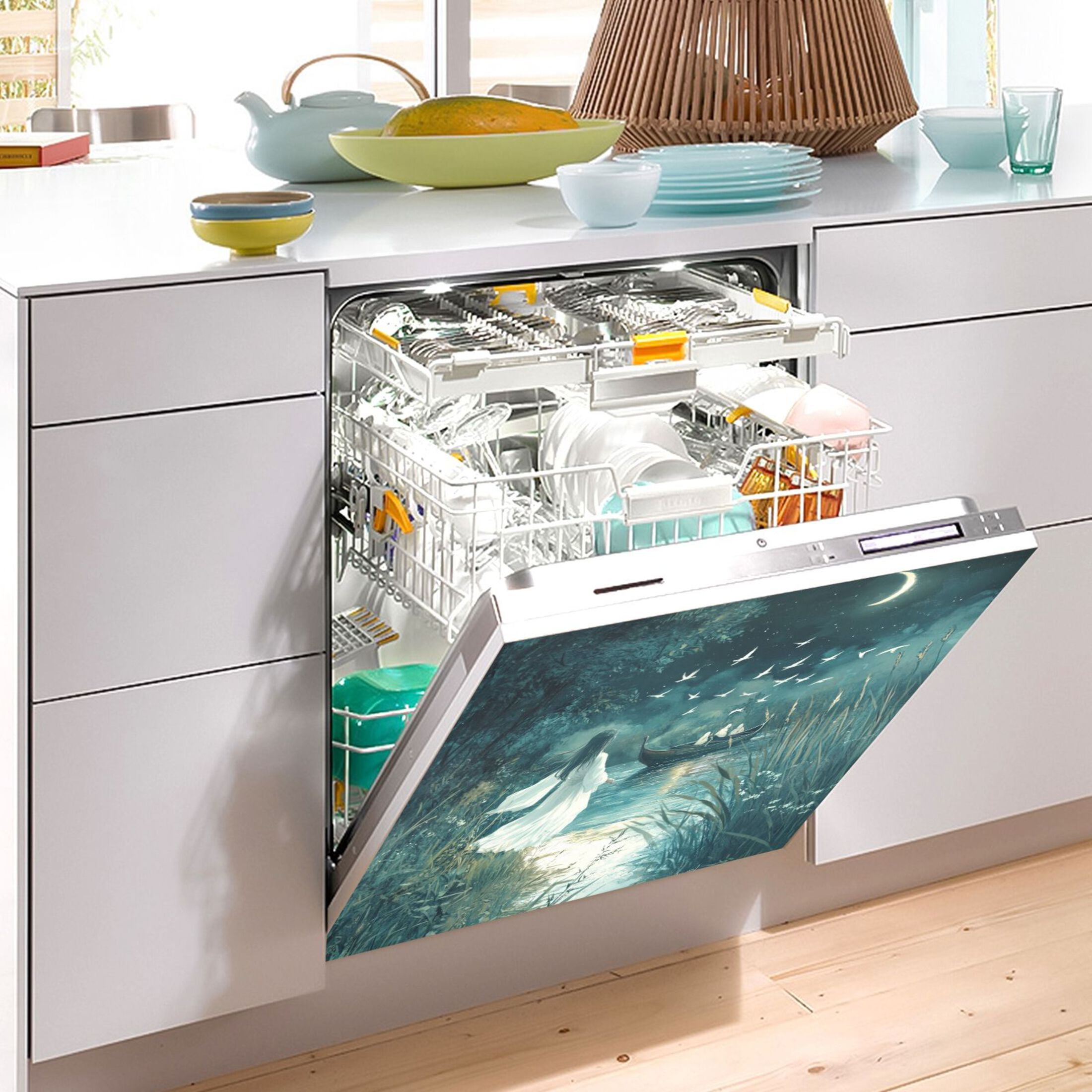 Dishwasher Magnetic Sticker 23x26 Inch Refrigerator Magnetic Sticker Washing Machine Magnetic Sticker Kitchen Panel Magnetic Sticker Home Decor Beautiful Blue Moon