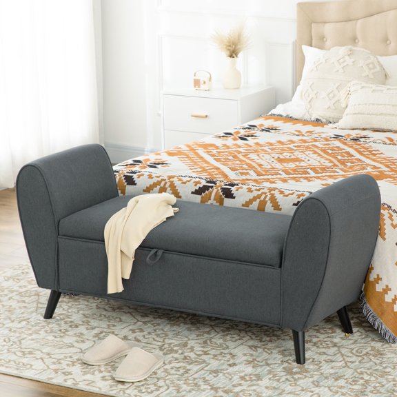 HOMCOM Modern Upholstered Ottoman Bench with Storage, Dark Gray