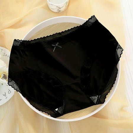 Tdoqot Womens Panties- Sexy See-Through Seamlesss Lace Breathable Mid-Waist Cotton linen Slim Fit Womens Underwear Black Size L