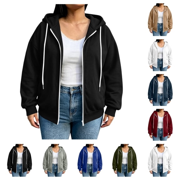SAWOBUUN Womens Plus Size Full Zip Up Hoodie Long Sleeve Soft Comfy Casual Hooded Sweatshirt Jackets