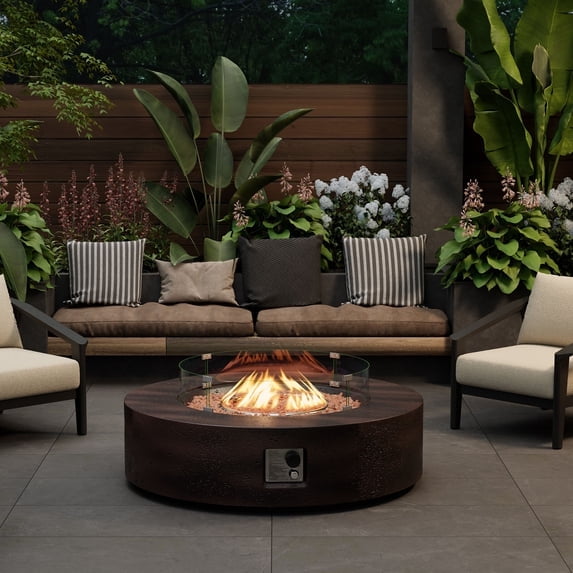 MOALCOFER 40.5'' Outdoor Propane Fire Pit Table, 50,000 BTU with Tempered Glass Wind Guard