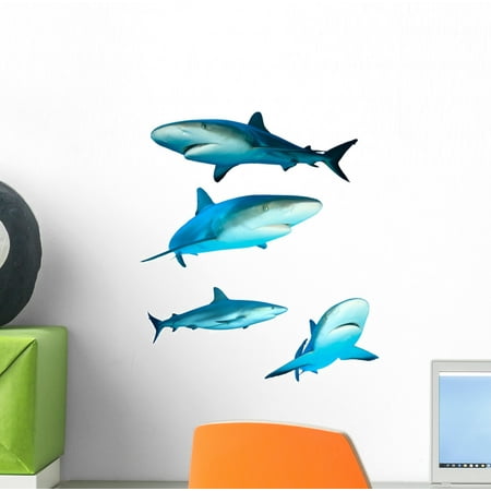 Sharks Reef Sharks White Wall Decal by Wallmonkeys Peel and Stick Graphic (12 in H x 11 in W)