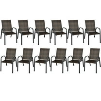 Gymax 12PCS Outdoor PE Wicker Stacking Dining Chairs Patio Arm Chairs Mix Brown