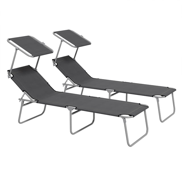 CoSoTower 2 Pcs Chaise Longue d'Extérieur, Chaise Longue Pliante Réglable avec Pare-Soleil pour Plage, Camping, Randonnée, Gris